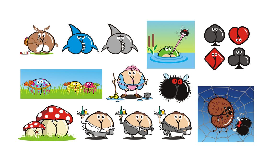 Osterhase Blauhai Hai Frosch Pik Herz Karo Kreuz Ostereier Putzfrau Fliege Fliegenpilze Kellner Spinne